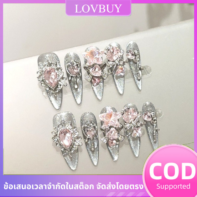 COD เล็บปลอม สีเงิน งานฝีมือประณีต เล็บปลอมติด nail เล็บปลอมเจล งานแฮนด์เมด ใช้ซ้ําได้