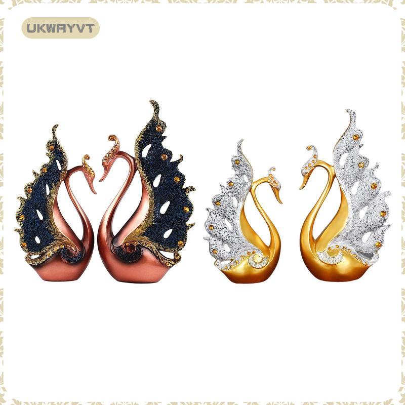 [ukwryvt] Swan Lover รูปปั้น Figurines สัตว์เครื่องประดับเรซิน, 2 ชิ้นเดสก์ท็อปตกแต่งวันเกิด Theme S