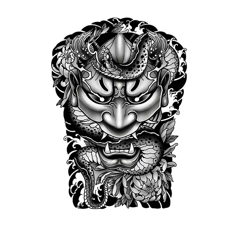 Jungle Snake Guard สติ๊กเกอร์รอยสักสมุนไพรเต็มหลังสไตล์จีนสําหรับผู้ชาย
