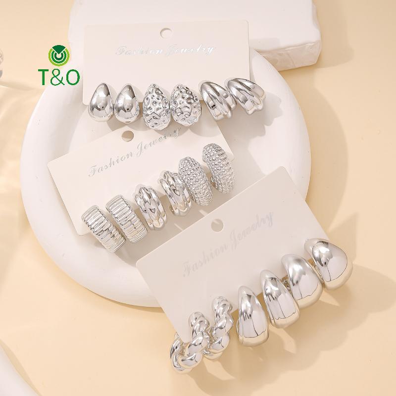 T&O 3/9 คู่ Elegant Water Drop C-shaped Hoop ต่างหูไม่สม่ําเสมอบุคลิกภาพต่างหูอเนกประสงค์ผู้หญิงทุกว