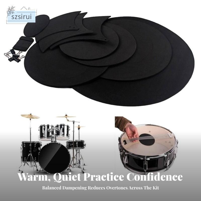 [szsirui] ฟองน้ํากลอง Mute Pads Kit สําหรับ Mars Bass Toms และ Cymbals พร้อมคลิปสําหรับชุดแผ่นฝึกกลอ