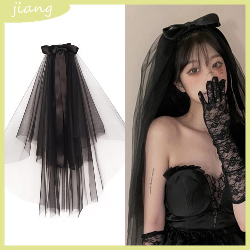 JN เจ้าสาว Layered Veil Headpieces ริบบิ้น Bowknot งานแต่งงานเจ้าสาวยาว Tulle ฮาโลวีนเจ้าสาวงานแต่งง