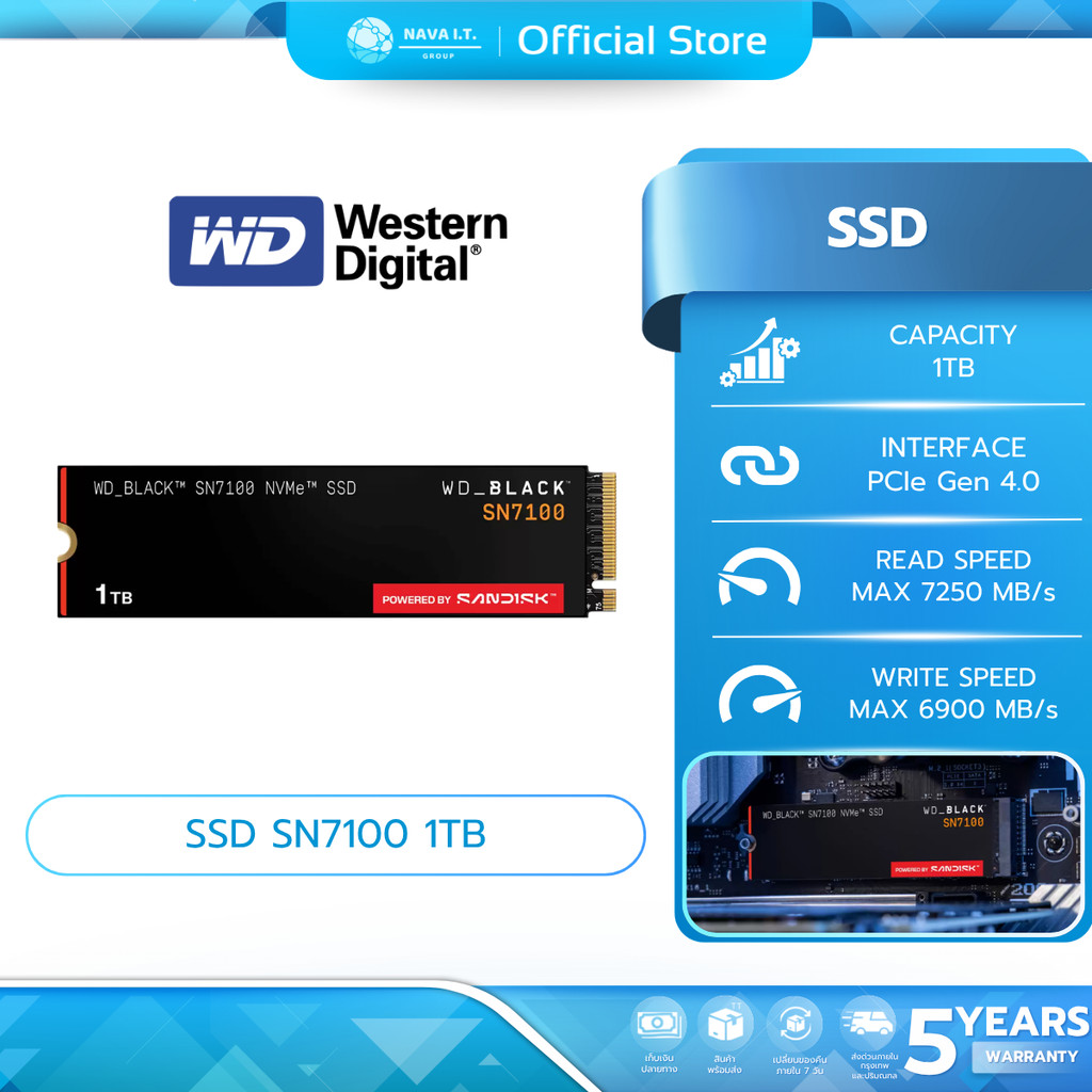 (มีส่งด่วน) WD SSD (เอสเอสดี) BLACK SN7100 1TB M.2 NVMe (WDS100T4X0E-00CJA0) WARRANTY 5 YEARS