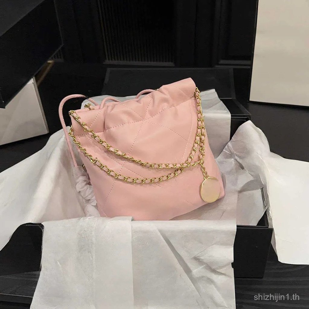 32BZ Ready Stock 22bag mini Garbage Bag Cowhide Diamond Chain Bag One Shoulder Genuine Leather Pearl