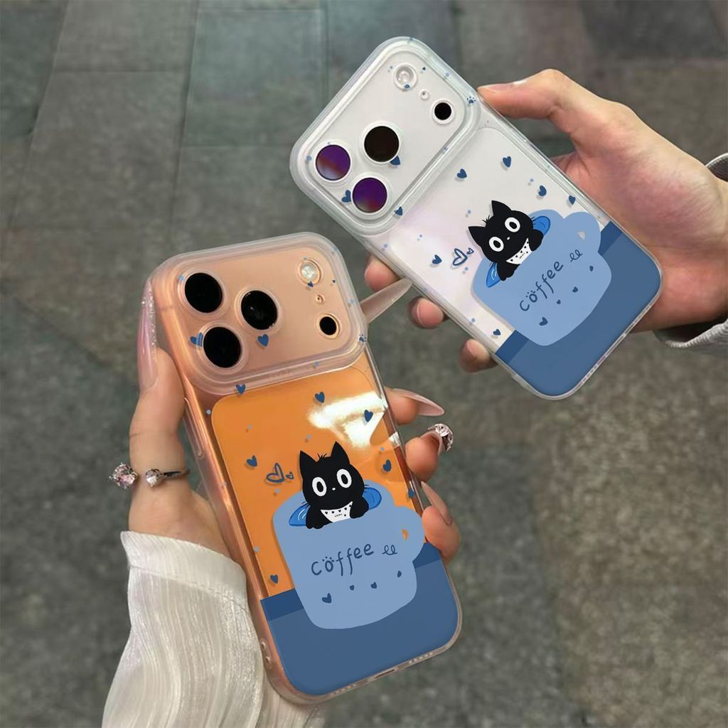 ถ้วยกาแฟเคสโทรศัพท์แมวดําขนาดเล็ก motif เหมาะสําหรับ Vivo V27/V27 Pro V27e V29 5G V29E 5G T1 5G/Y75 