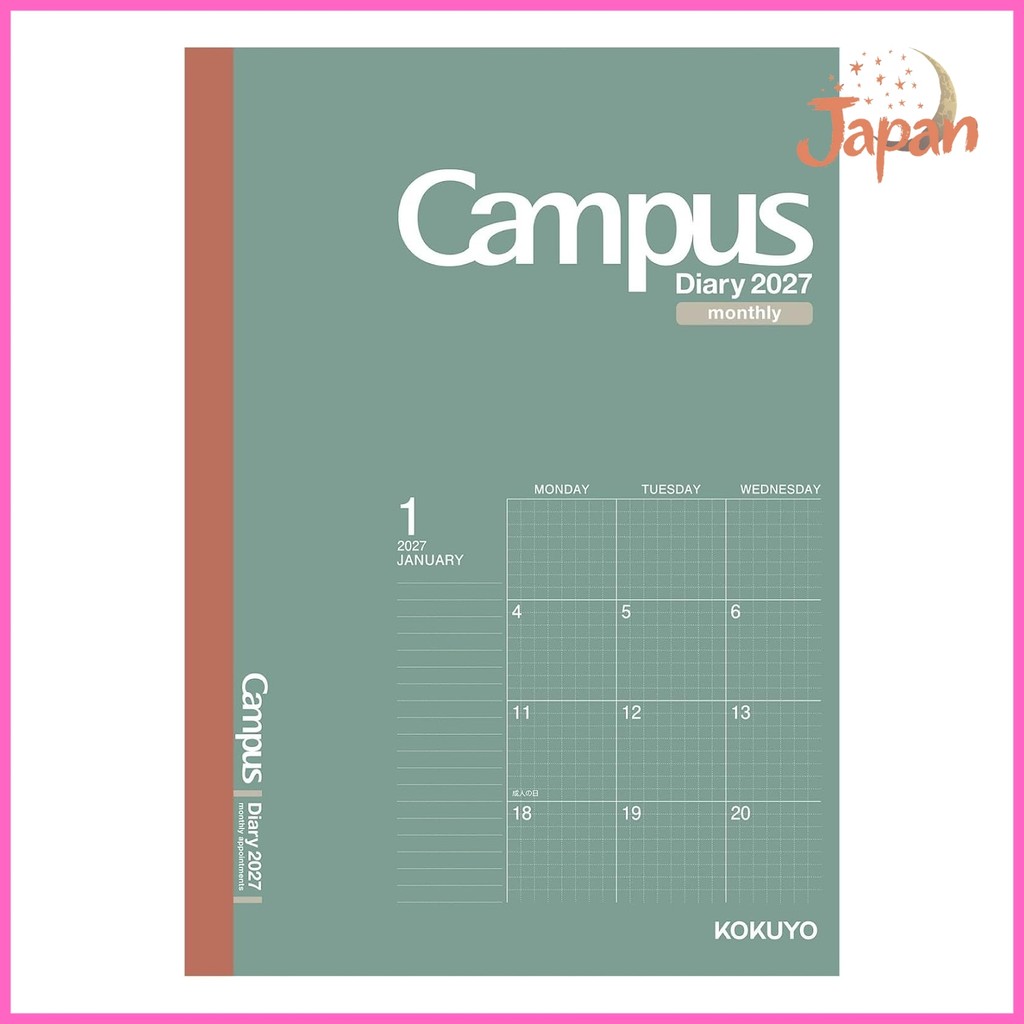 [Direct from Japan]KOKUYO Campus Diary 2027 Monthly Block Grid A5 Green (CMSG-A5-27) - Starts Decemb