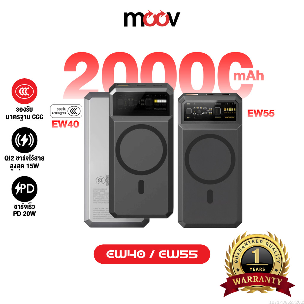 [ส่งไว] Orsen by Eloop EW40 CCC / EW55 แบตสำรอง 20000mAh ชาร์จเร็ว 20W ชาร์จไร้สายแม่เหล็ก 15W Qi2 P