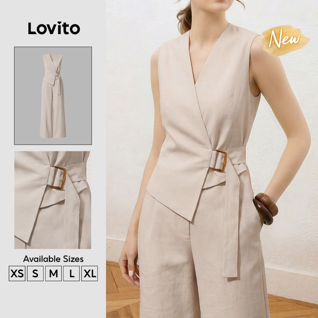 Lovito بدلة نسائية خاكي غير متماثلة