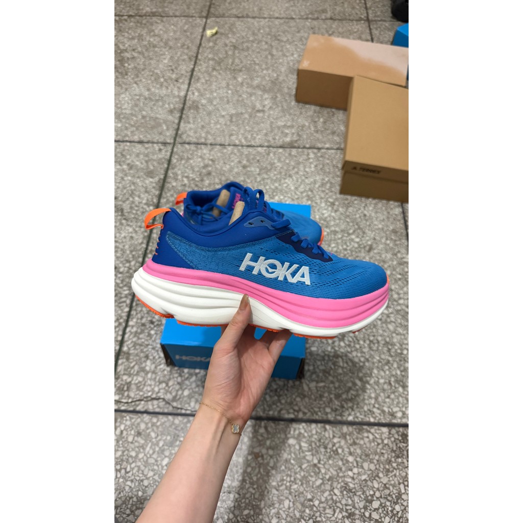 HOKA ONE ONE Bondi 8 Anti-Slip Shock Absorption Low-Top รองเท้าวิ่งผู้ชายผู้หญิงสีฟ้า 6B4Y