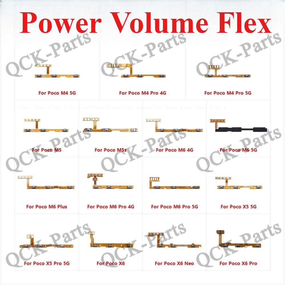 Mute Switch Power Key ON OFF ปุ่มปรับระดับเสียงควบคุม Flex สําหรับ Xiaomi Poco M4 M5 M5s M6 X5 X6 Pro Plus Neo 5G 4G เปลี่ยนชิ้นส่วน