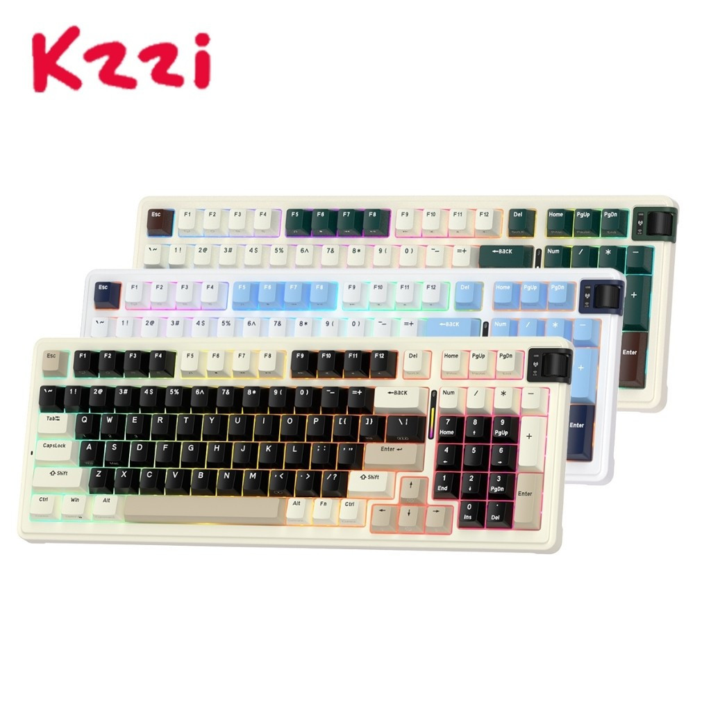KZZI K98 98 Key ปะเก็นโครงสร้างสามโหมดบลูทูธพร้อม Roller RGB Gang KeyboardHT99 EUXG