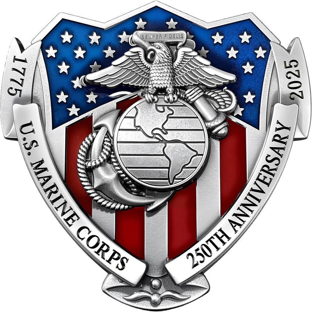 2025 Marine Corps 250th Anniversary Metal Car Emblem, US.MC 3D Shield Shape Car Decals with Eagle, E