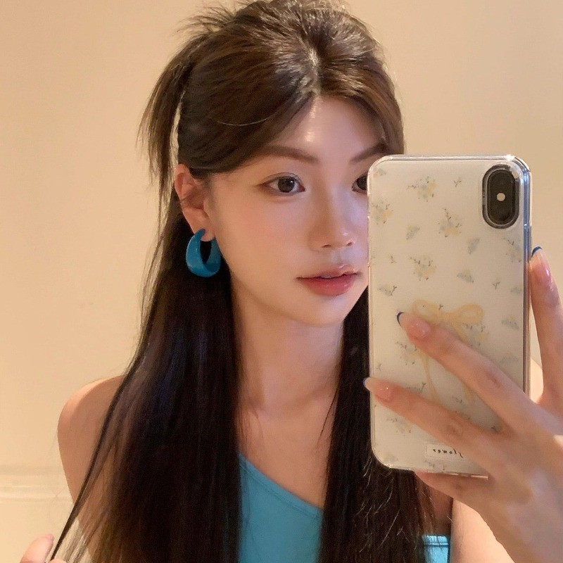 ต่างหูห่วงรูปตัว ค สีกรมท่า สไตล์สวยสำหรับผู้หญิง - รูปที่ 3