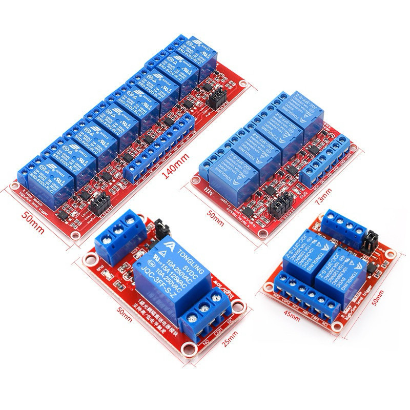 ใหม่ แท้ Relay 5V / 12V / 24V ฐานแดง แบบปรับ Active High / Low ได้ (250VAC 10A) มีทั้ง 1/2/4/8 ช่อง มีของราคาโรงงาน