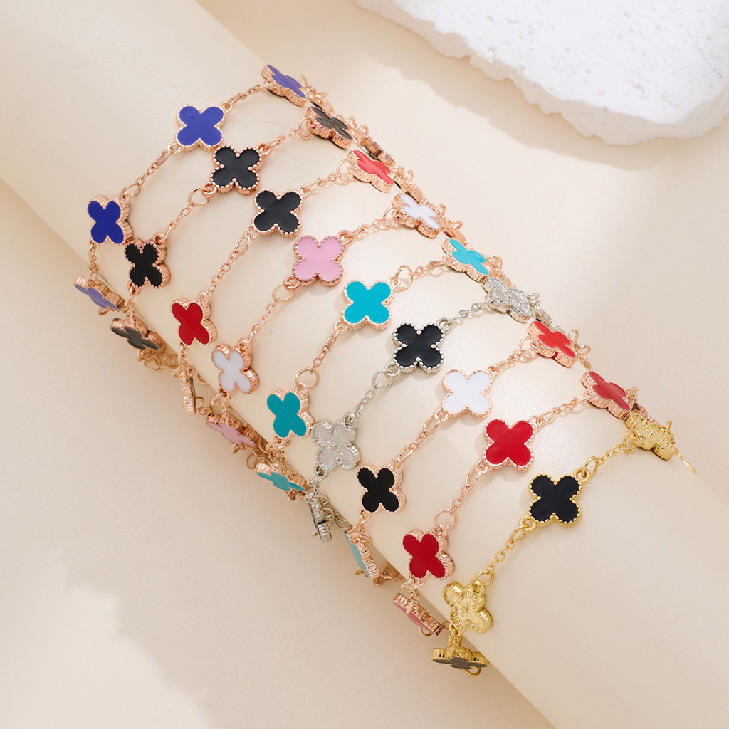 สร้อยข้อมือโคลเวอร์สี่ใบห้าสีแสง luxu สร้อยข้อมือหญ้าหรูหรา สร้อยข้อมือนักเรียนทันสมัยทันสมัยทันสมัย