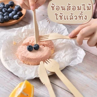 100ชิ้นทิ้ง14เซนติเมตรช้อนไม้/ส้อม- เป็นมิตรกับสิ่งแวดล้อมพรรคครัวขอบเรียบไอศครีมช้อนขนมช้อนที่นิยมในคาเฟ่เค้กลูกอมขนมอาหารอ
