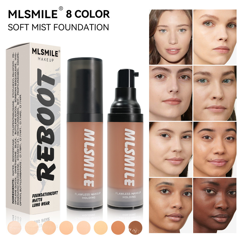 [ขายร้อน] MLSMILE จัดหาเฉพาะ 8 สี Liquid Foundation Matte Moisturizing กันน้ํา Sweatproof ที่มองไม่เ