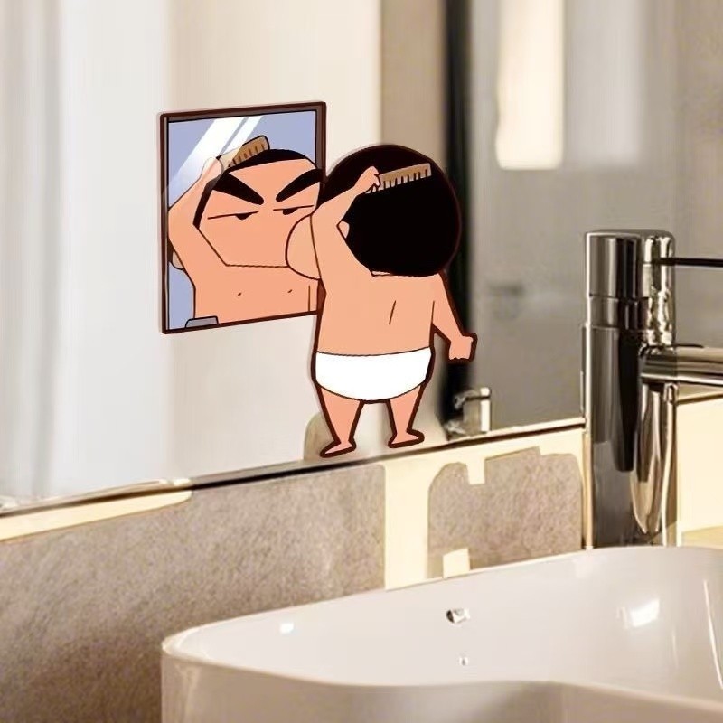 สติ๊กเกอร์ติดผนัง Crayon Shin-Chan ตัวการ์ตูนน่ารัก กันน้ำและกระจกได้  สไตล์ครีเอทีฟ สำหรับห้องน้ำและกระจก