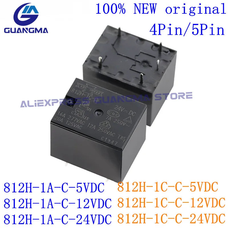 10PCS 100% ใหม่รีเลย์ 812H-1C-C 5VDC 812H-1C-C 12VDC 812H-1C-C 24V 4Pin 5Pin Power Relay 812H-1A-C 5