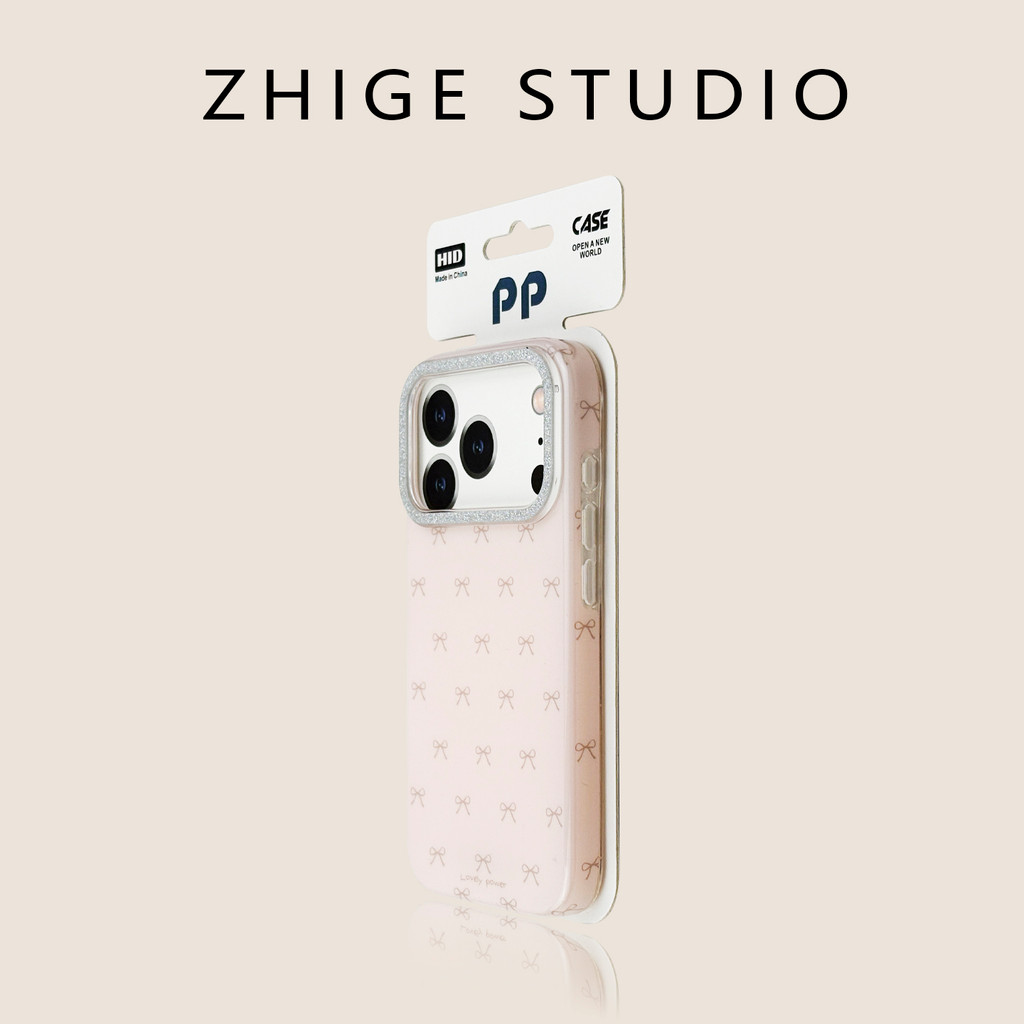 เคสไอโฟน 14 pro เคสไอโฟน 12 pro max ZHIGE เหมาะสำหรับ Apple 17เคสมือถือสีชมพูแบบเต็มหน้าจอโบว์ iphon