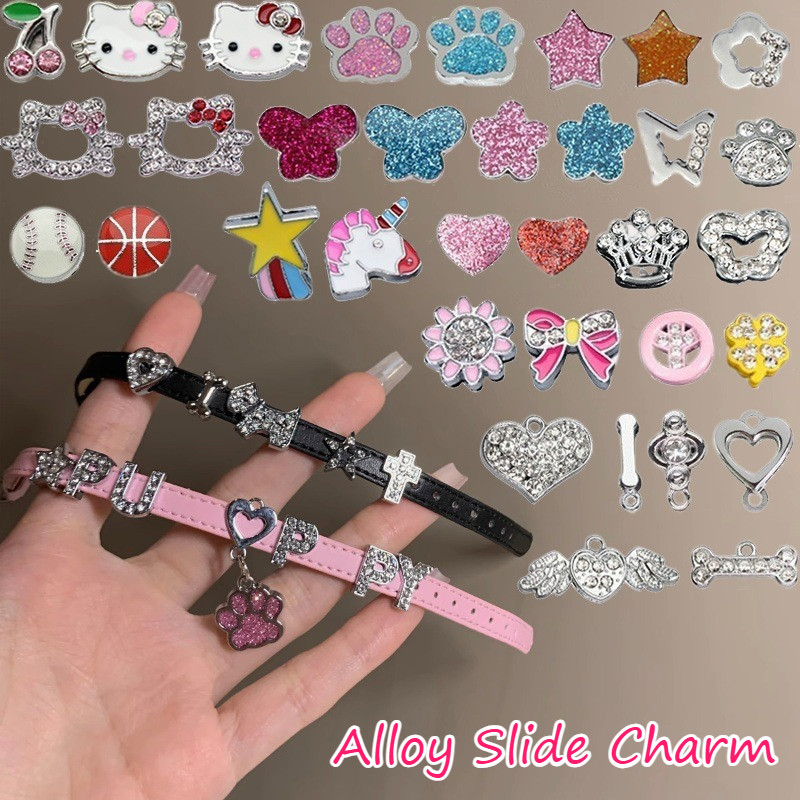 charm สไลด์ขนาด 8 มม. สไตล์ดอกไม้และหัวใจ สำหรับตกแต่งเข็มขัด พวงกุญแจ และเครื่องประดับสัตว์เลี้ยง