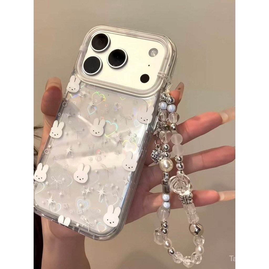 เคสโทรศัพท์ เหมาะสําหรับ iPhone 7 8 X XS XR XSMAX 11 12 13 14 15 16 17 Pro max Plus Air Love Laser Rabbit + Chain Shock-Resistant Shock-Resistant เคสป้องกันรวมทุกอย่างกรณี LL6Z