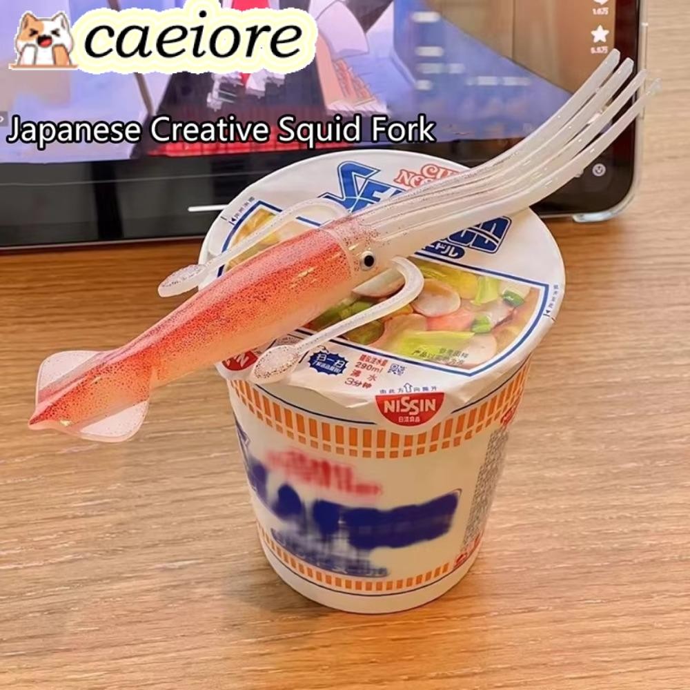 CAEIORE Octopus Noodle Fork, 3-in-1 Squid-Shaped Food Picks, Creative Portable Heat-Resistant Cookin
