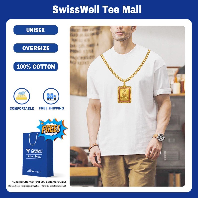 ZITY ⚪ T-Shirt เสื้อยืดผ้าคอตตอน 100% แบบ Oversize คอกลม Unisex ลาย Buddha amulets ย้อนยุค P2