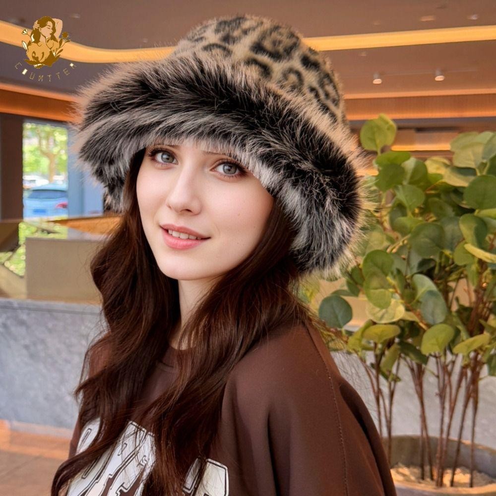 BACKSTREET Fluffy Fur Bucket Hat, Faux Fur Thickened Plush Fisherman Hat, Fashion Warm Trapper with 