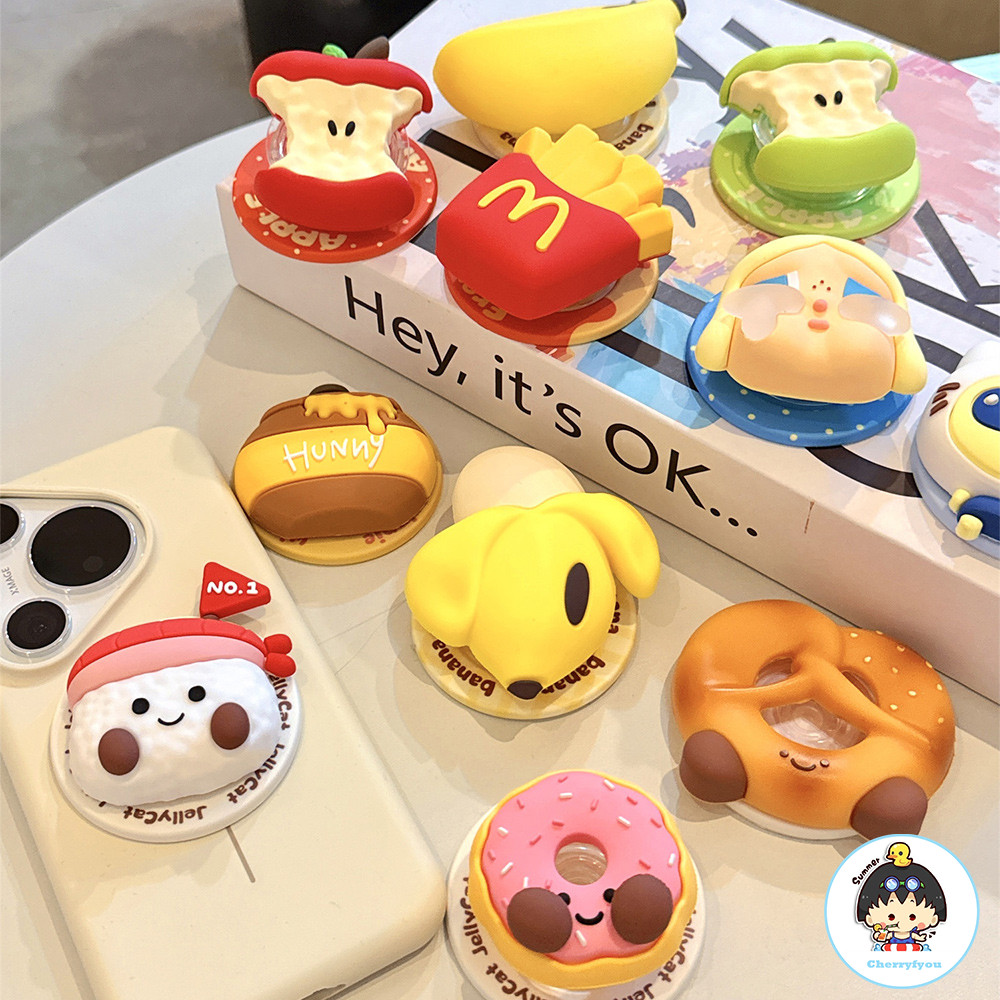 3D น่ารักการ์ตูนผลไม้อาหารแม่เหล็กโทรศัพท์ Griptok Grip Tok สําหรับ IPhone 17 16 15 14 13 12 Pro Max พับไร้สายชาร์จกรณีผู้ถือ