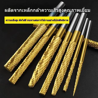 ตะไบโรตารีเหล็กความเร็วสูงชุบไทเทเนียมขยายโลหะผสมหัวเจียรด้านในไม้บดโลหะอ่อน