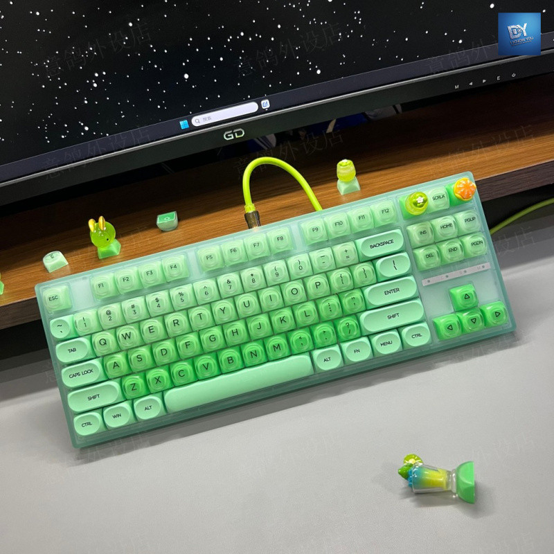I KNOW YOU UV Keycap น่ารักรอบ PBT + PC คีย์บอร์ด Ball Cap 61/68/75/87/98/108