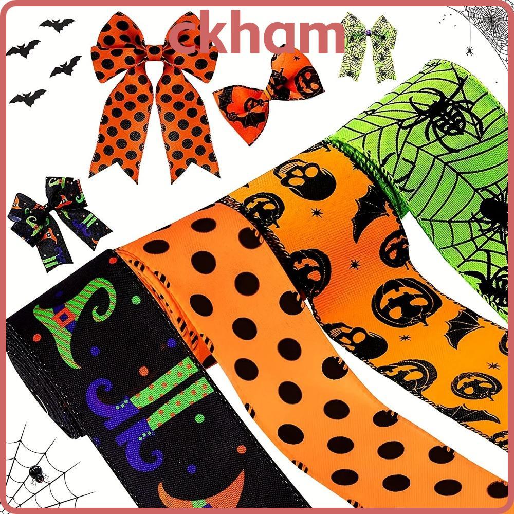 CKHAM 5Yards Ribbon, 5Yards Dot Print งานฝีมือเย็บผ้า DIY, ฟักทอง Spider Handmade Ribbon ห่อของขวัญ