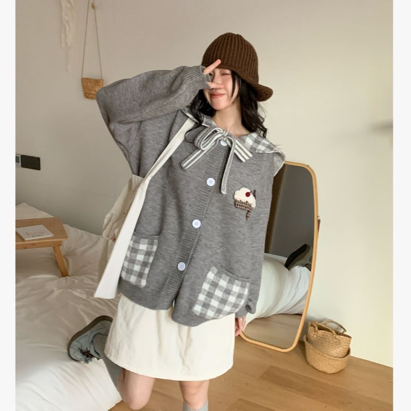 เสื้อกันหนาวสไตล์น่ารัก แบบคาร์ดิแกนผูกโบว์ สำหรับผู้หญิง ใส่สบาย ในฤดูใบไม้ร่วงและหนา