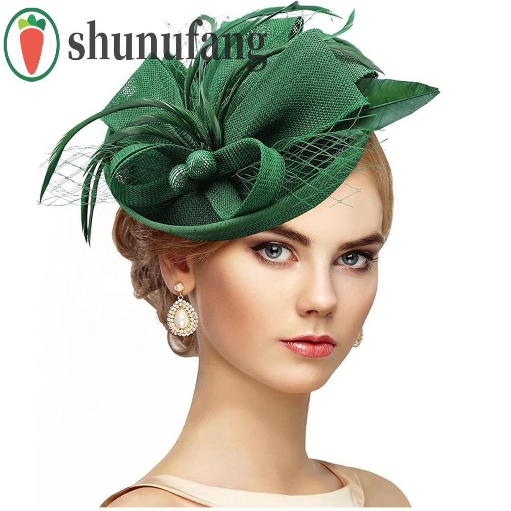UNUF Feathers Fascinator หมวก, Bowknot Sweet Tea Party ยางรัดผมตาข่าย, แฟชั่นประณีต Elegant Hair Hoop เจ้าสาว Headdress Dance Show