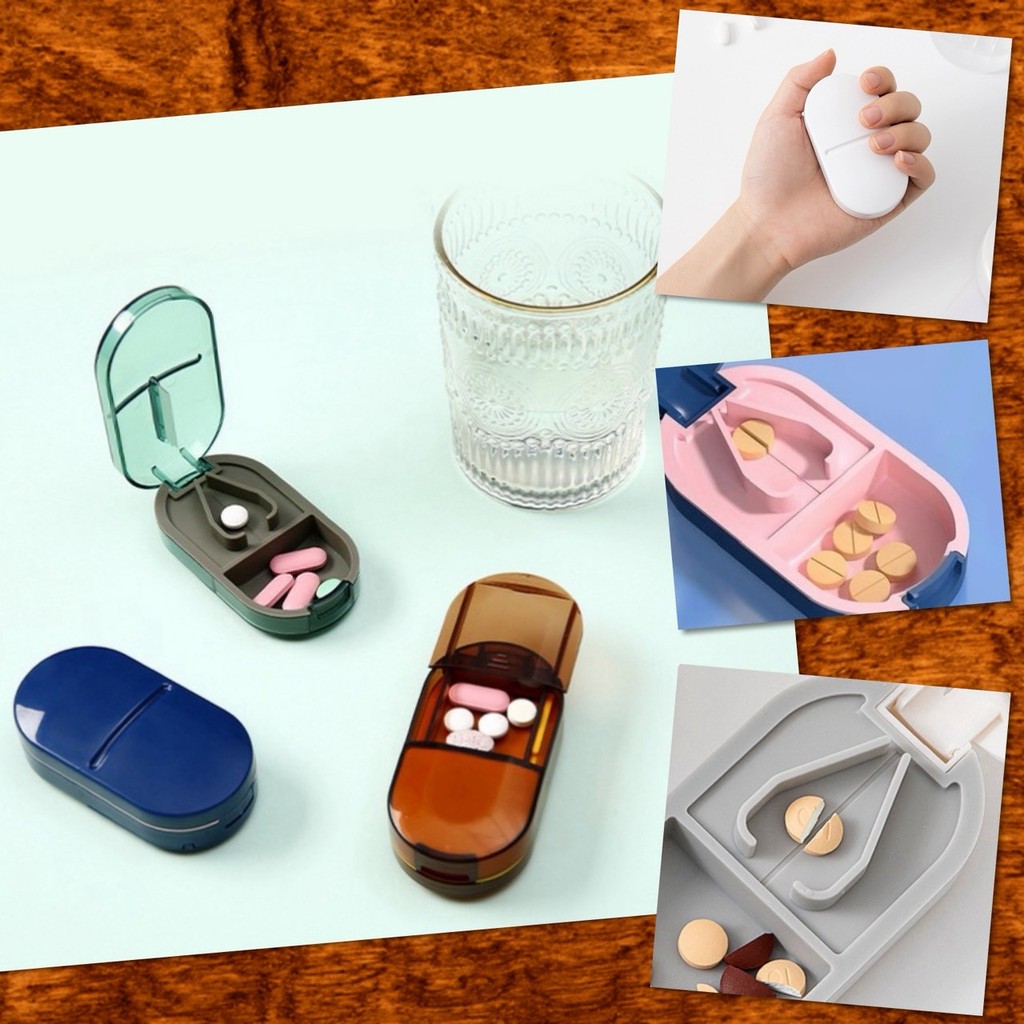 💕 กล่องตัดยา กล่องเก็บยา กล่อง แบ่งยา ตัดเม็ดยา พกพา ตลับยา ใบมีดคม แยกยา Pill Cutter รุ่นอัพเกรด 💕