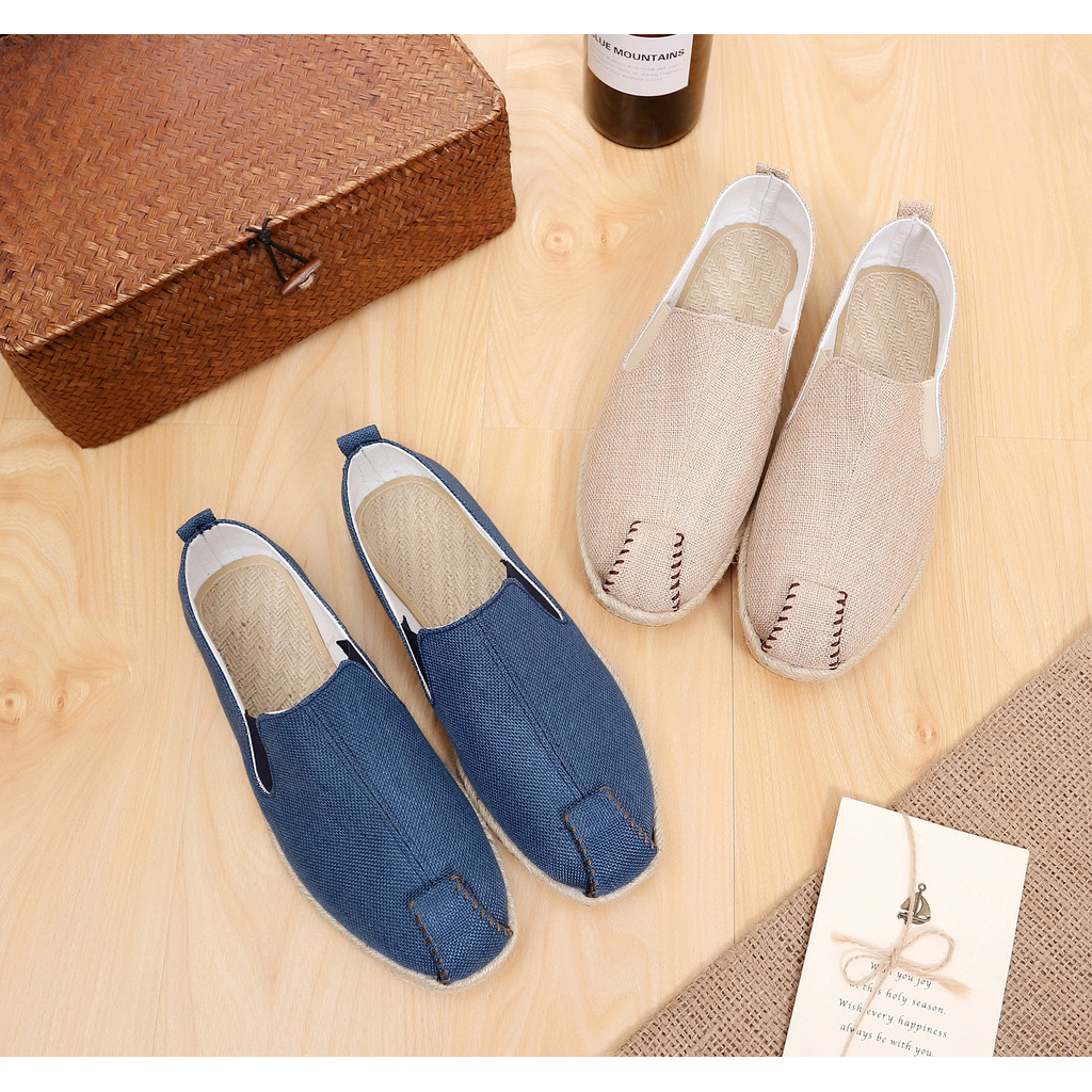 Yichen Retro Old Beijing รองเท้าผ้าแบนสีทึบ Simple Daily Hanfu รองเท้าผู้ชายสไตล์ชาติพันธุ์