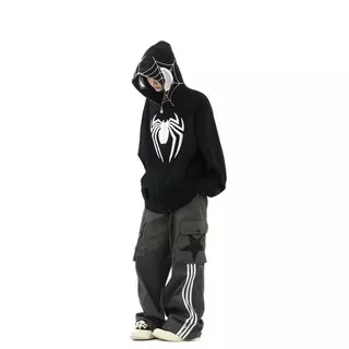 เสื้อกันหนาวมีฮู้ด Spider-Man สไตล์ย้อนยุค กํามะหยี่หลวม เหมาะสมทั้งเด็กและผู้ใหญ่