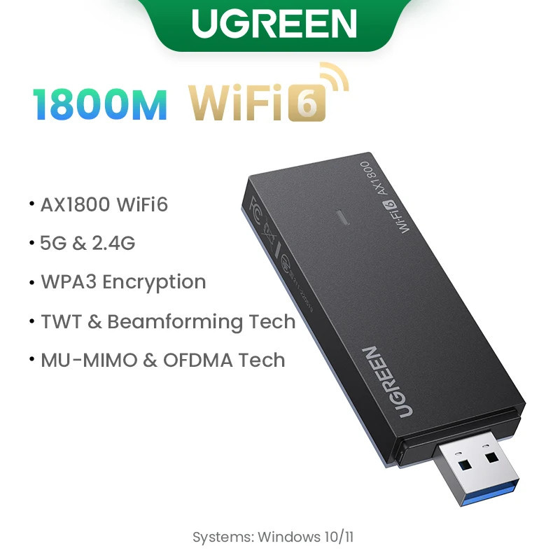 UGREEN อะแดปเตอร์ WiFi AX1800 WiFi6 5G & 2.4G Dual-band USB3.0 WiFi สําหรับ PC แล็ปท็อป Wifi เสาอากา
