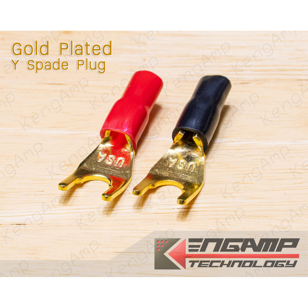 (1คู่) [PJ] ปลั๊กก้ามปู สำหรับต่อสายลำโพง (Gold Plated Y Spade Plug)