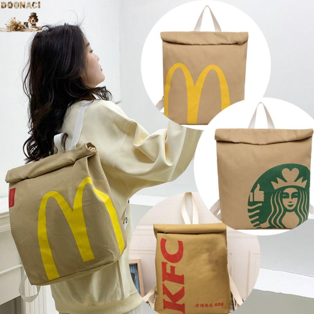 DOONACI Paper-like Bag, KFC Waterproof Backpack, Cute McDonalds Canvas Fast Food Crossbody Bag Femal