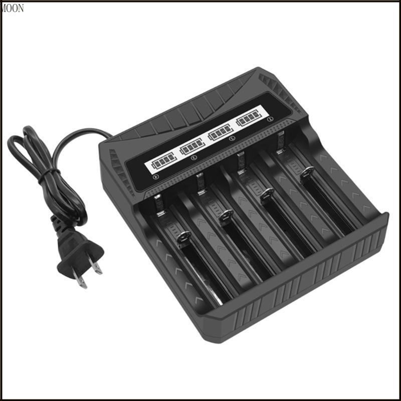 MOON แท่นชาร์จหน้าจอ LCD 4-Slot สําหรับ 26650 21700 18650 18500 16340 14500