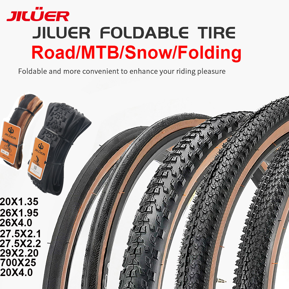 ยางจักรยาน JILUER สำหรับ MTB, ถนน, หิมะ, พับ รองรับขนาด 26x1.95, 27.5x2.1/2.2, 700x25C, 26X4.0