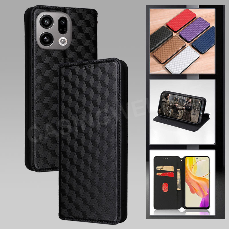 ปลอกสําหรับ Oppo Find X9 Pro Find X8 Pro 4G 5G 2025025 หรูหราหนังตารางพลิกกรณีโทรศัพท์ช่องเสียบการ์ดวงเล็บกันกระแทกกรณีป้องกัน