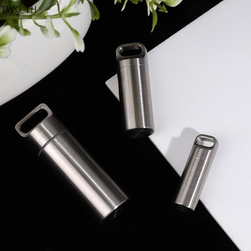 TWO-TH Titanium Mini Waterproof Pill Box Portable Pill Container Pill Storage Case ใหม่