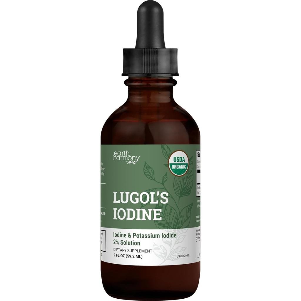 Organic Lugol's Iodine, Iodine and Potassium Iodide 2% Solution 3000 mcg - Liquid Supplement Drops f