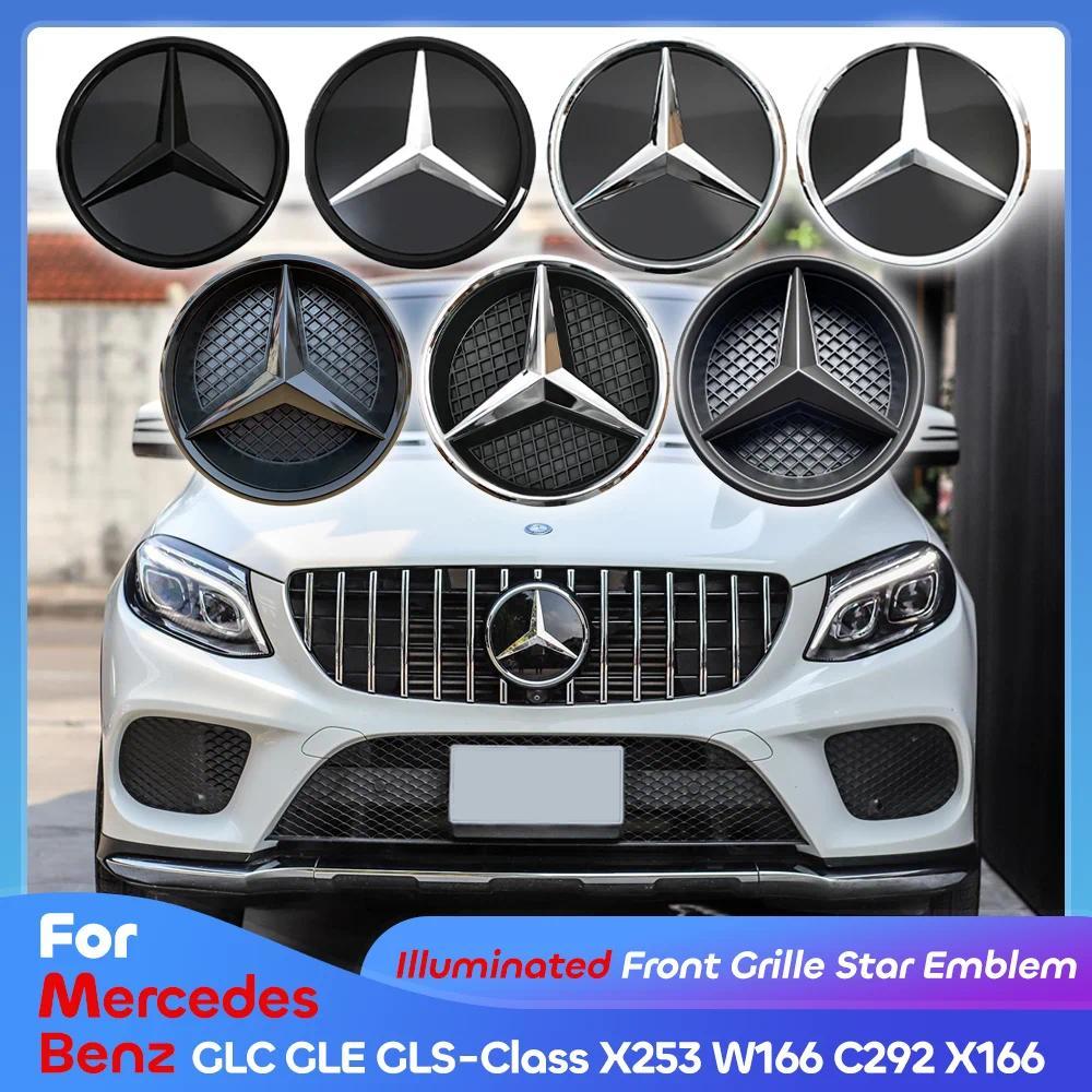 ด้านหน้า Grille Star 3D โลโก้ป้ายสัญลักษณ์ Chrome Silver สีดําสําหรับ Mercedes Benz GLE300d GLE350 G