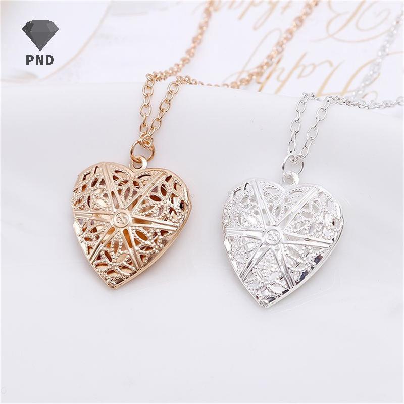 PND Hollow Heart Shape จี้สร้อยคอเปิด Locket สร้อยคอผู้หญิงเครื่องประดับของขวัญ raoog