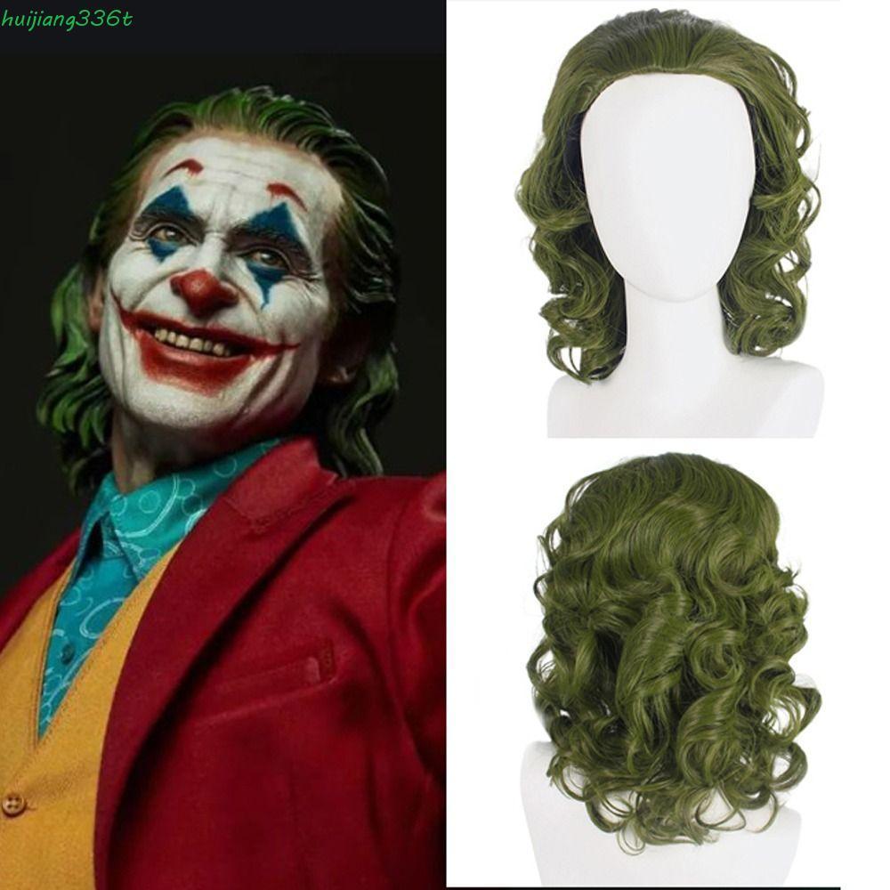 HUIJIAN Joker คอสเพลย์วิกผม,เส้นใยทนความร้อนหยักตลกผมสีเขียว,ปุยธรรมชาติ Arthur Slack คอสเพลย์วิกผมค