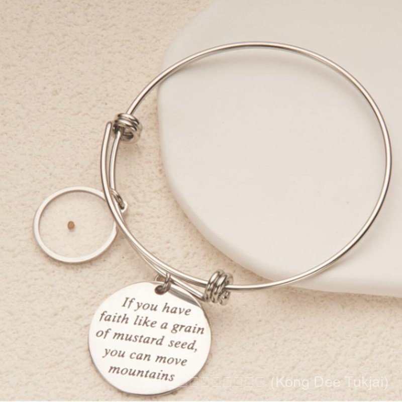 ของขวัญคริสต์มาส🎁Christ Belief Simple Unique Stainless Steel Belief Seed Adjustable Letter Stainless